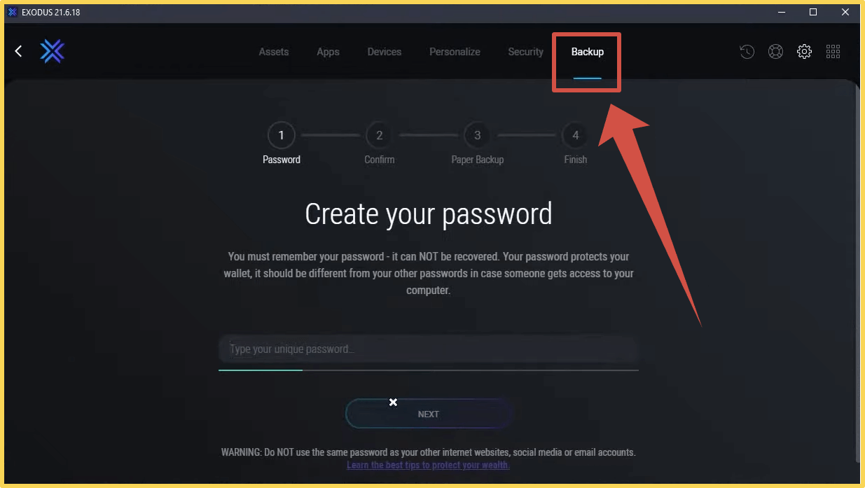 Exodus Wallet пароль