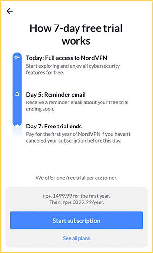 Пробный период NordVPN для iOS