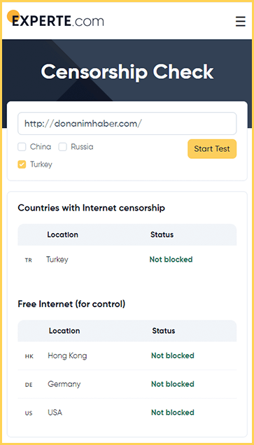 Тест блокировки сайтов в Турции